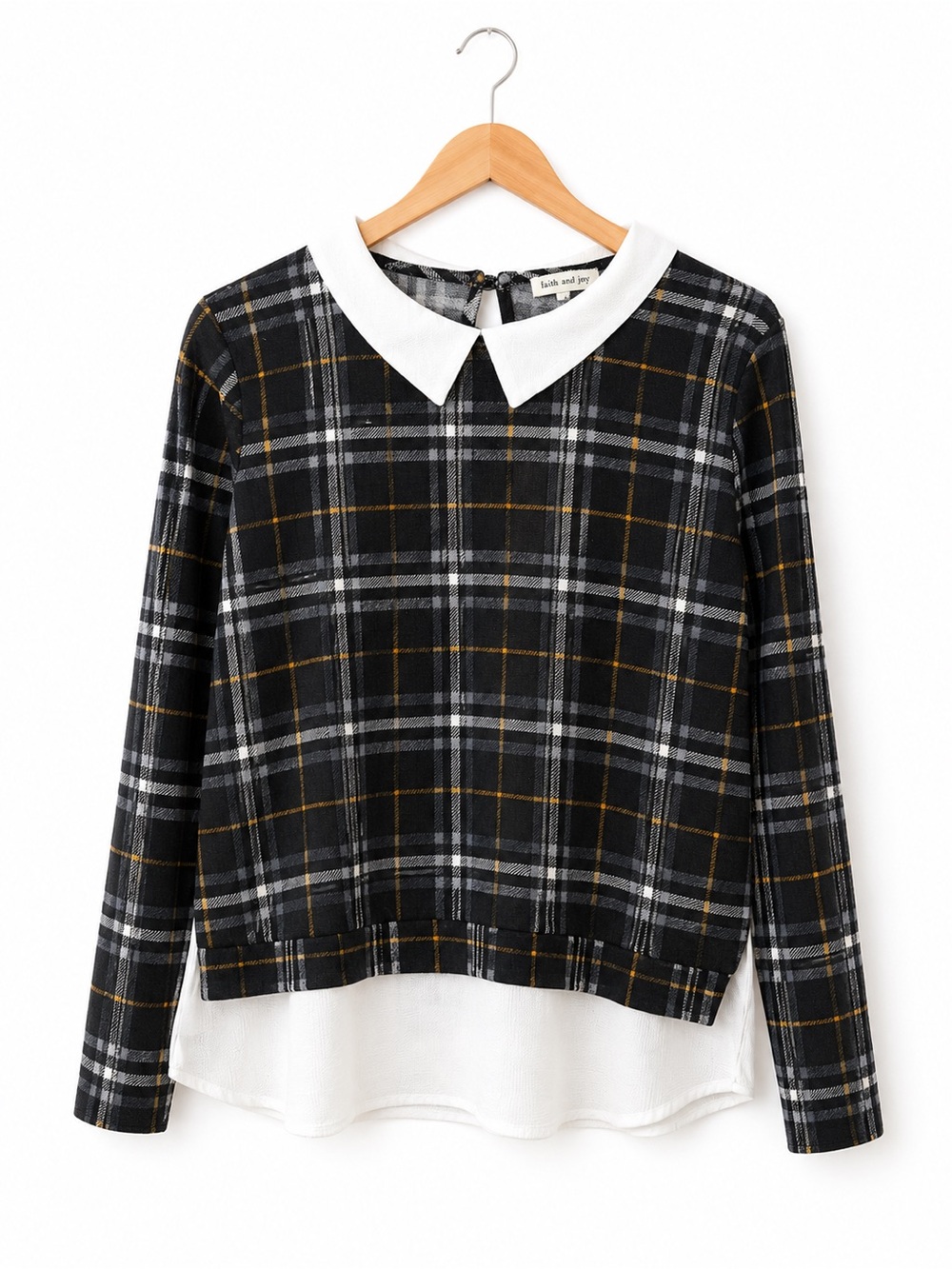 Faith and Joy Plaid Peter Pan Collar Layered Top Women’s L Preppy